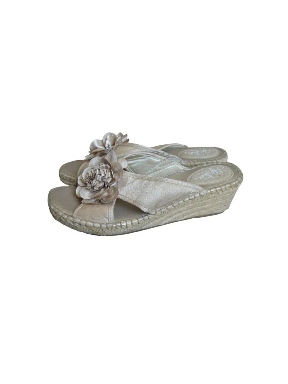 Life Stride Beige Espadrilles Flower Bloom Sandals Women's Size 8.5W Boho Summer